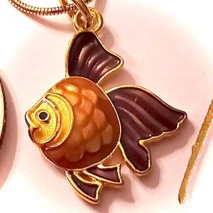 Colorful FISH Necklace on An Adjustable Stainless Steel Chain W/ Gold tone Plate